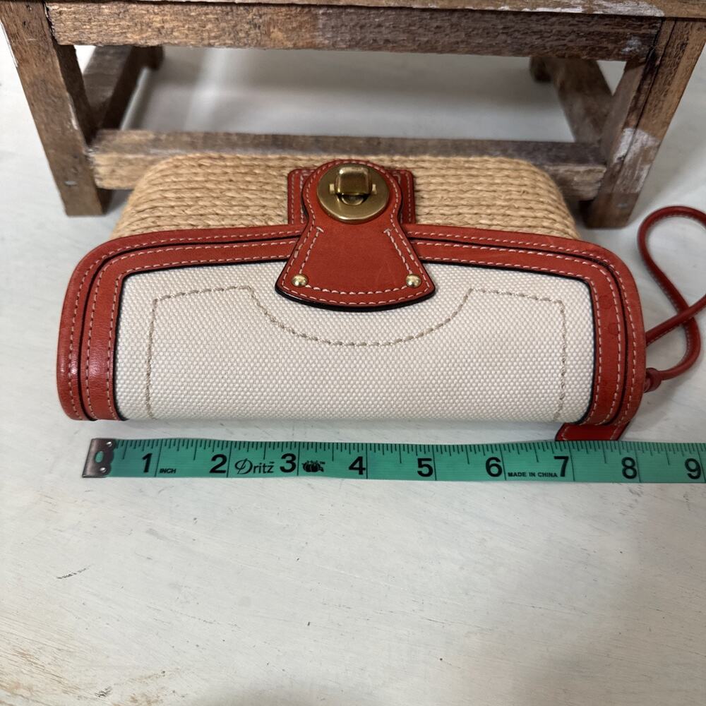 Coach Straw Leather Burnt Red Clutch Wristlet With Turnlock - Picture 10 of 12